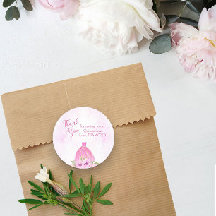 Sticker Rond Merci pour venir Pink Floral Princess Editable