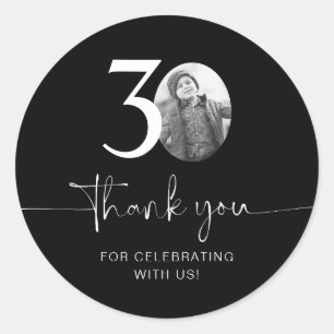 Sticker Rond Merci pour votre 30ème anniversaire noir