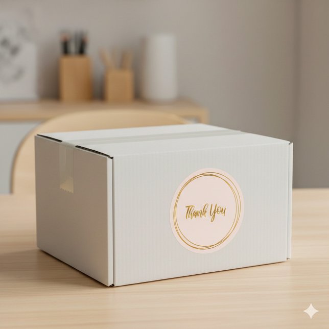 Sticker Rond Merci pour votre achat (Pink and gold thank you packaging sticker.)