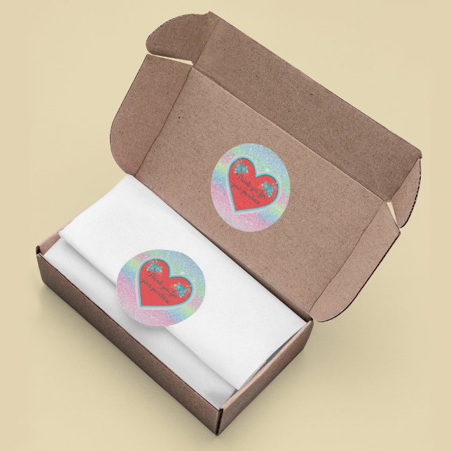Sticker Rond Merci pour votre achat fleurs coeur pastel (Créateur téléchargé)
