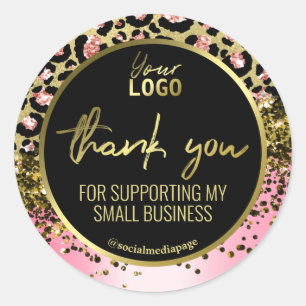 Sticker Rond Merci Pour Votre Achat Or Et Léopard Rose