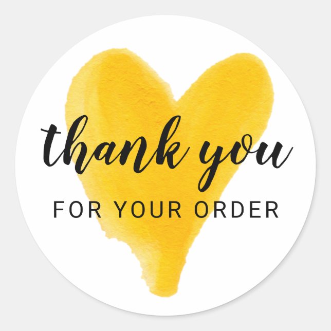 Sticker Rond Merci pour votre commande Aquarelle Coeur mignonne (Devant)