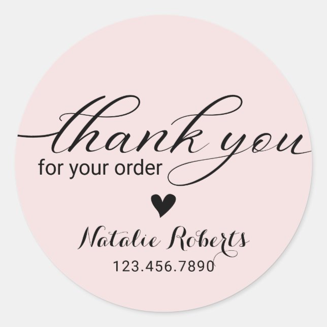 Sticker Rond Merci pour votre commande Blush Pink Business (Devant)