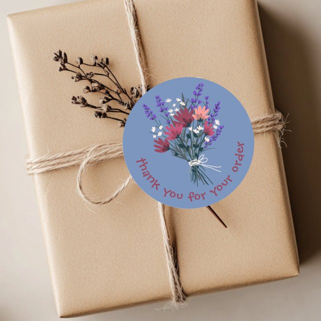 Sticker Rond "Merci pour votre commande" Bouquet de fleurs sur  ("Thank you for your order" Flower Bouquet Custom Classic Round Sticker
)