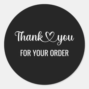 Sticker Rond Merci pour votre commande Cœur Amusant Noir et Bla