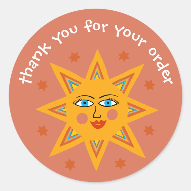 Sticker Rond "Merci pour votre commande" Cute Custom Sun (Devant)