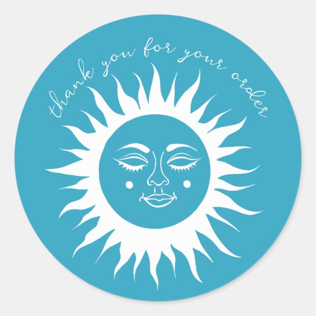 Sticker Rond "Merci pour votre commande" Cute Custom Sun (Devant)
