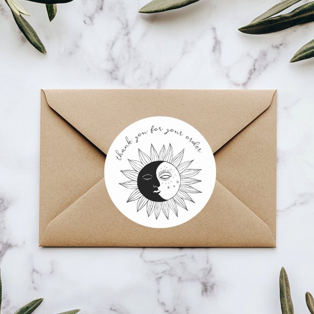 Sticker Rond "Merci pour votre commande" Cute Custom Sun & Moon ("Thank you for your order" Cute Custom Sun & Moon Classic Round Sticker
)