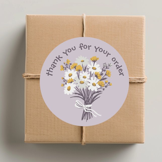 Sticker Rond "Merci pour votre commande" Daisy Bouquet Custom ("Thank you for your order" Daisy Bouquet Custom Classic Round Sticker
)