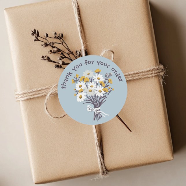 Sticker Rond "Merci pour votre commande" Daisy Bouquet Custom ("Thank you for your order" Daisy Bouquet Custom Classic Round Sticker
)