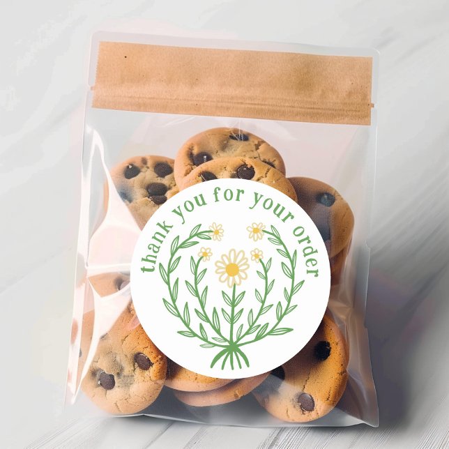 Sticker Rond "Merci pour votre commande" Daisy Design personnal ("Thank you for your order" Daisy Design Custom Classic Round Sticker
)