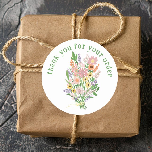 Sticker Rond "Merci pour votre commande" Fleur sauvage Bouquet ("Thank you for your order" Wildflower Bouquet Classic Round Sticker
)