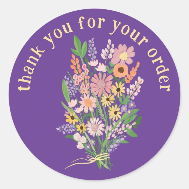 Sticker Rond "Merci pour votre commande" Fleur sauvage Bouquet (Devant)