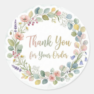 Sticker Rond Merci pour votre commande floral