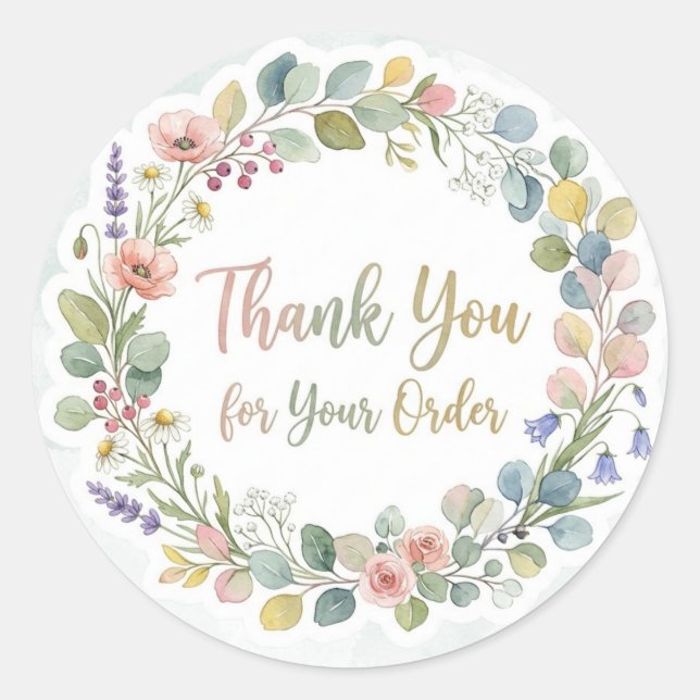 Sticker Rond Merci pour votre commande floral (Devant)