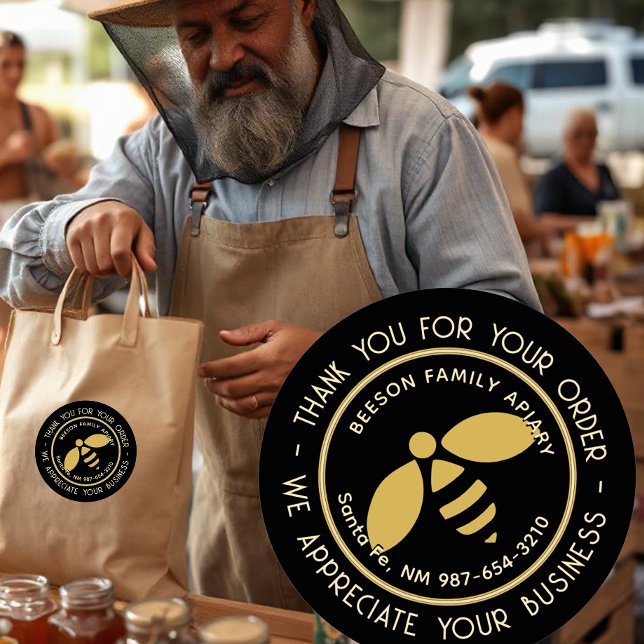 Sticker Rond Merci pour votre commande Gold Bee Apiary Honey (Créateur téléchargé)