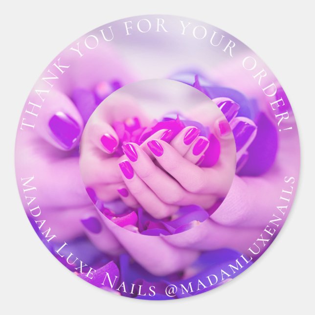 Sticker Rond Merci Pour Votre Commande Luxe Nails Purple Rose (Devant)