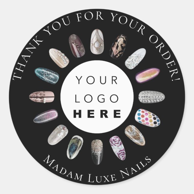 Sticker Rond Merci Pour Votre Commande Madame Luxe Nails Noir (Devant)