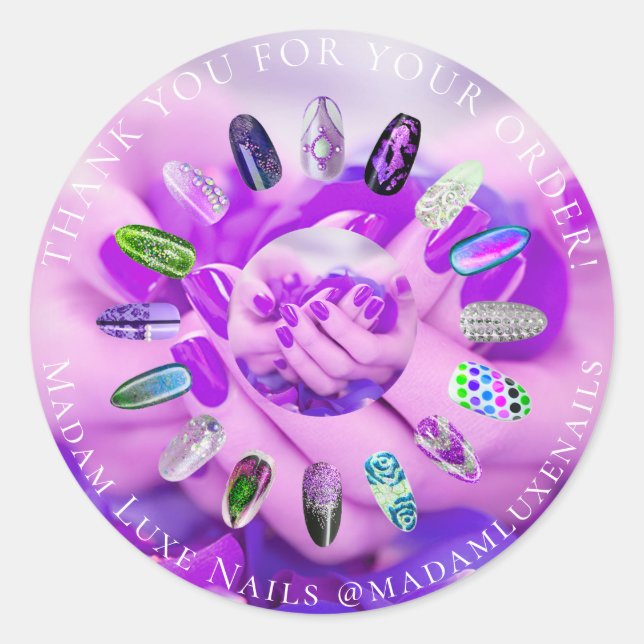 Sticker Rond Merci Pour Votre Commande Madame Luxe Nails Purple (Devant)