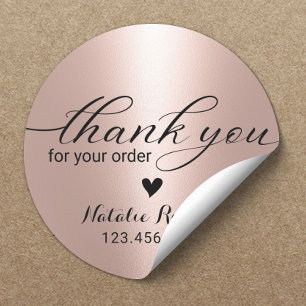 Sticker Rond Merci pour votre commande Modern Rose Gold Busines