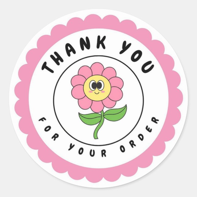 Sticker Rond Merci Pour Votre Commande Retro Rose Flower Circle (Devant)