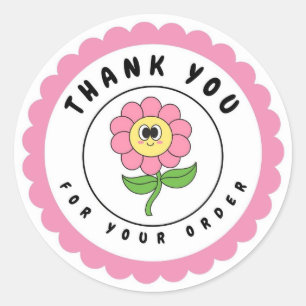 Sticker Rond Merci Pour Votre Commande Retro Rose Flower Circle