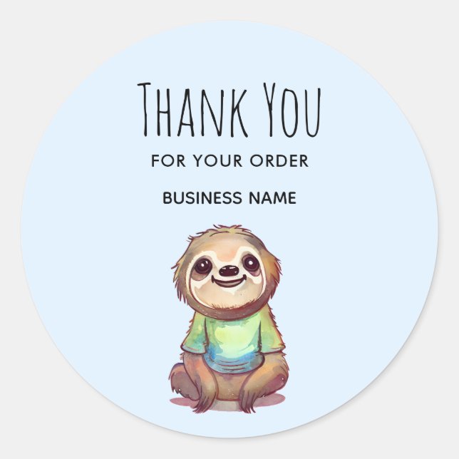 Sticker Rond Merci pour votre commande Sloth Portant une chemis (Devant)