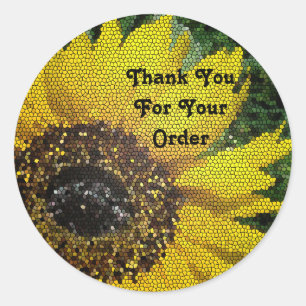 Sticker Rond Merci pour votre commande Tournesol Mosaïque Jaune