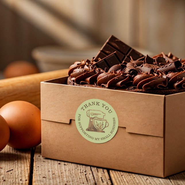 Sticker Rond Merci Pour Votre Entreprise Bois (Thank You For Your Business Woodgrain Standmixer Classic Round Sticker)