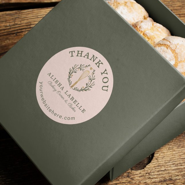 Sticker Rond Merci Pour Votre Entreprise Pink Boulangerie Whisk (Créateur téléchargé)