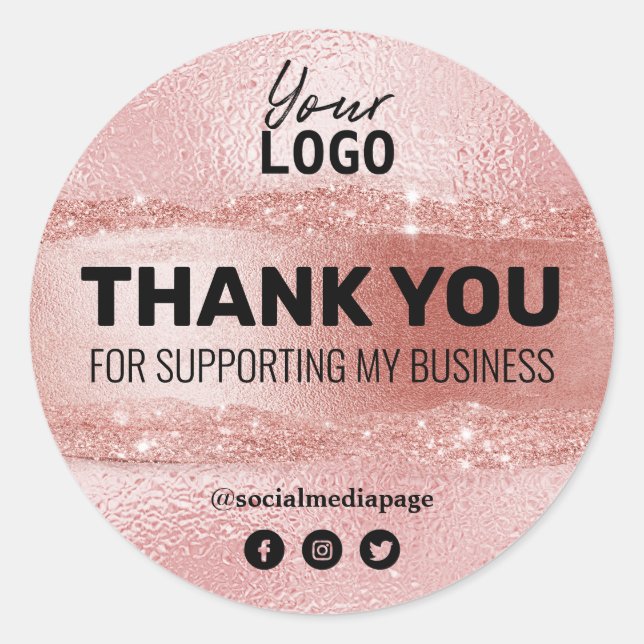 Sticker Rond Merci Pour Votre Support Logo Rose Gold Luxe (Devant)