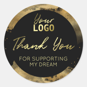 Sticker Rond Merci Pour Votre Support Modern Ink Gold Black