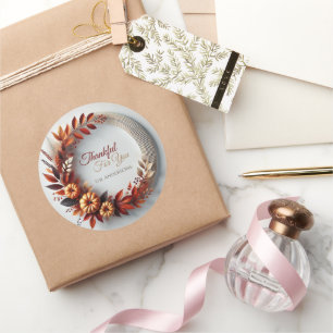 Sticker Rond Merci pour vous Moderne Thanksgiving Wreath