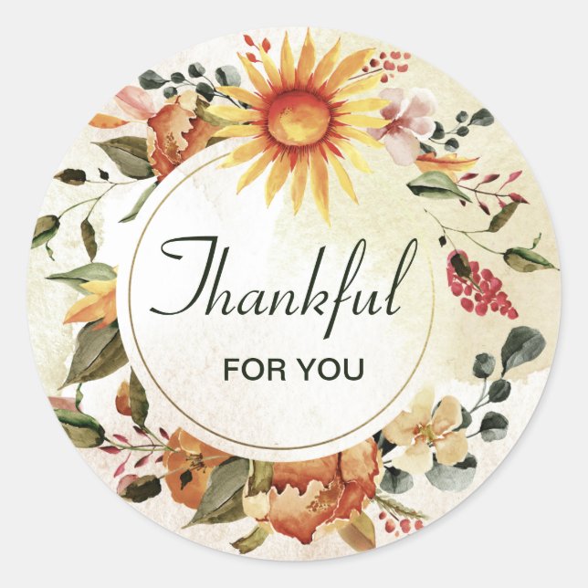 Sticker Rond Merci Pour Vous Thanksgiving Sunflower (Devant)