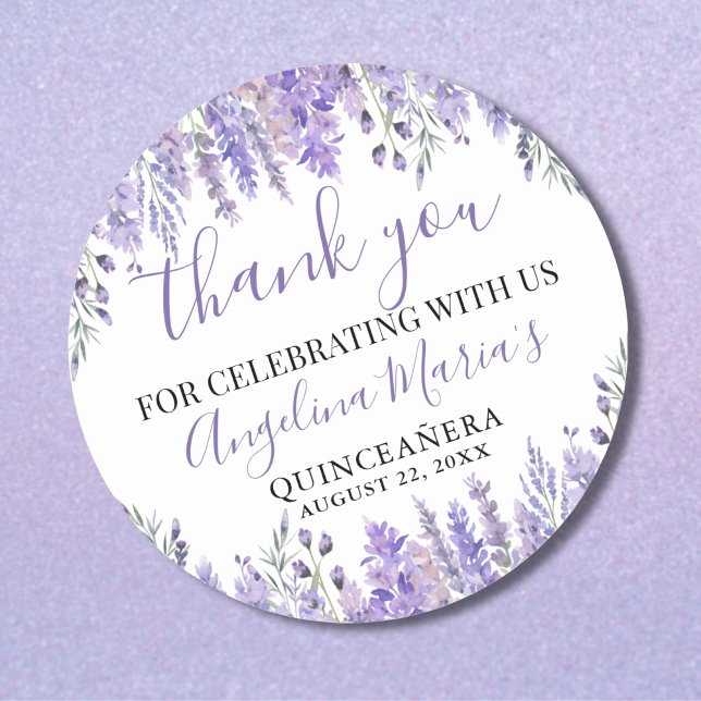 Sticker Rond Merci pourpre de Quinceanera (Purple Quinceanera Thank You Classic Round Sticker)