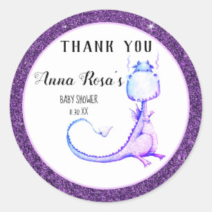 Sticker Rond Merci pourpre mignon de baby shower de dragon de