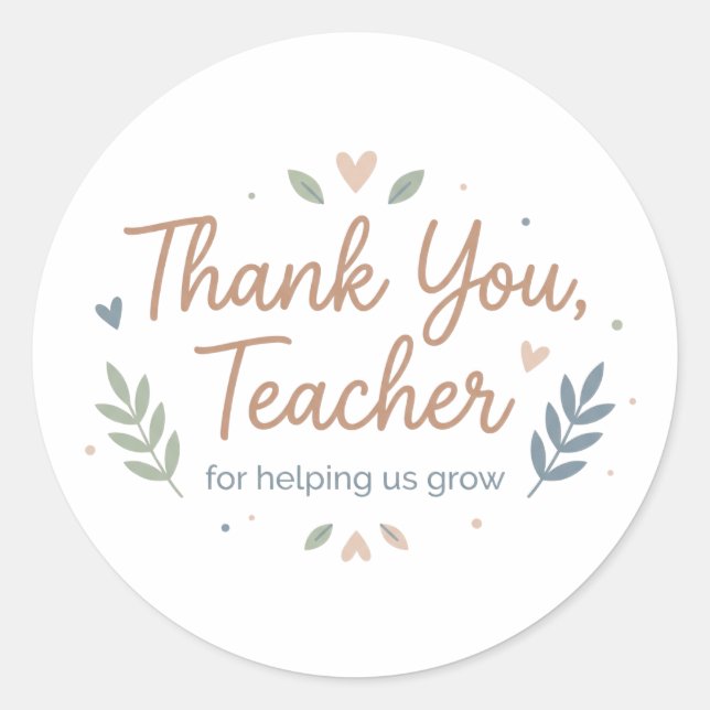 Sticker Rond Merci Professeur de Nous Aider à Grandir (Devant)