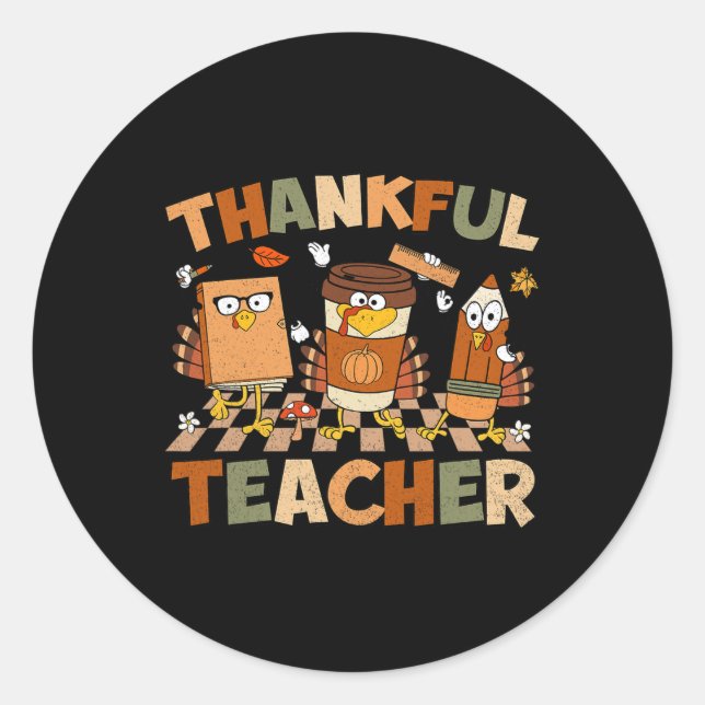 Sticker Rond Merci Professeur Retro Super Thanksgiving Fall Wig (Devant)