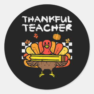 Sticker Rond Merci Professeur Thanksgiving Turquie Retro Chute
