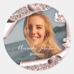 Sticker Rond Merci QUINCEAÑERA Sweet 16ème Rose Favor Photo