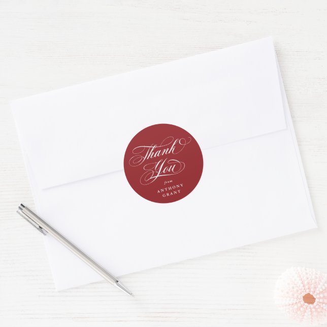 Sticker Rond Merci Red Elegant Script Graduation (Enveloppe)