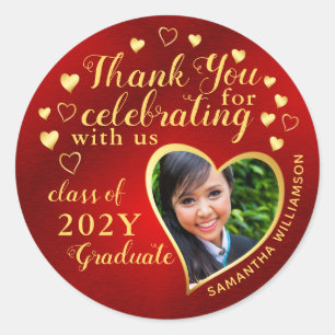 Sticker Rond Merci Red & Gold 2025 Party Graduation Favor