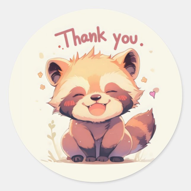 Sticker Rond Merci Red Panda Anime (Devant)