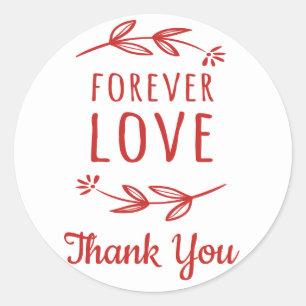 Sticker Rond Merci Red & White Laurel Leaf Love Mariage
