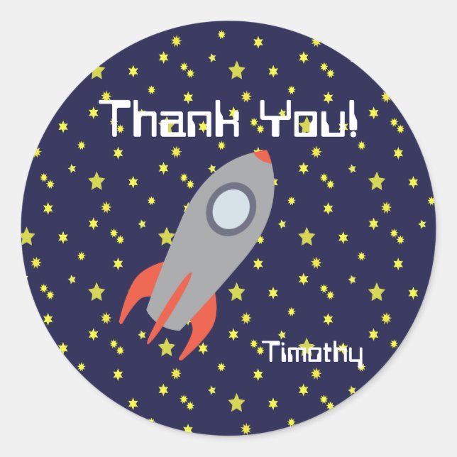 Sticker Rond Merci Retro Rocket navire avec Motif étoile (Devant)