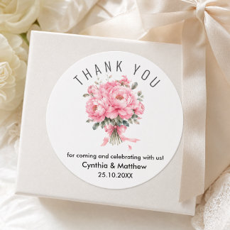 Sticker Rond Merci Romantique Rose Tendre