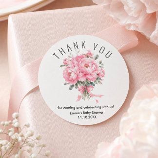 Sticker Rond Merci Romantique Rose Tendre