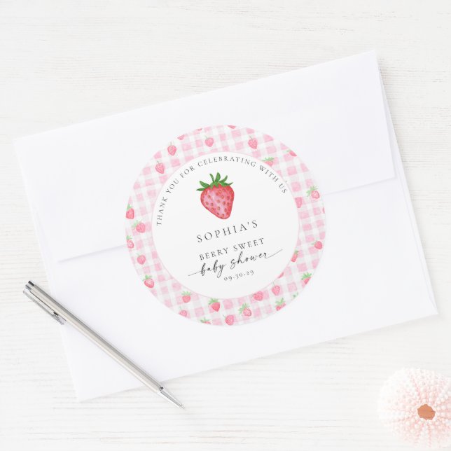 Sticker Rond Merci rond Baby shower de fraise Berry Sweet (Enveloppe)