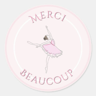 Sticker Rond Merci rose Ballerina Merci fête d'anniversaire