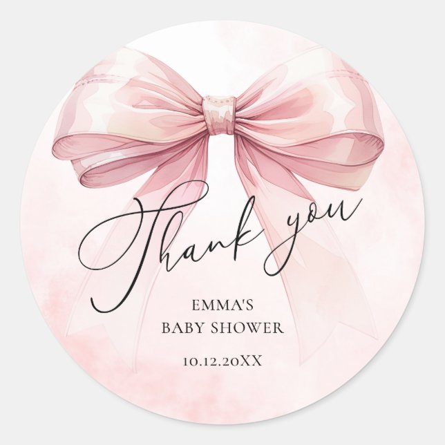 Sticker Rond Merci rose Bow Baby Girl Douche (Devant)